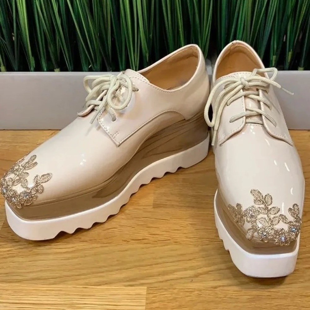 6.5 Beige High Platform Lace up Sneakers